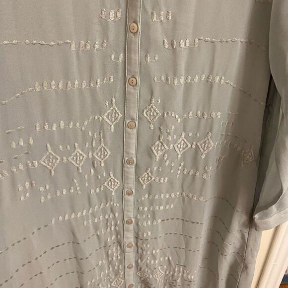 Soft Surrounding Ibiza Sheer Shirtdress Gray Embroidered Geometric Medium - Picture 3 of 7